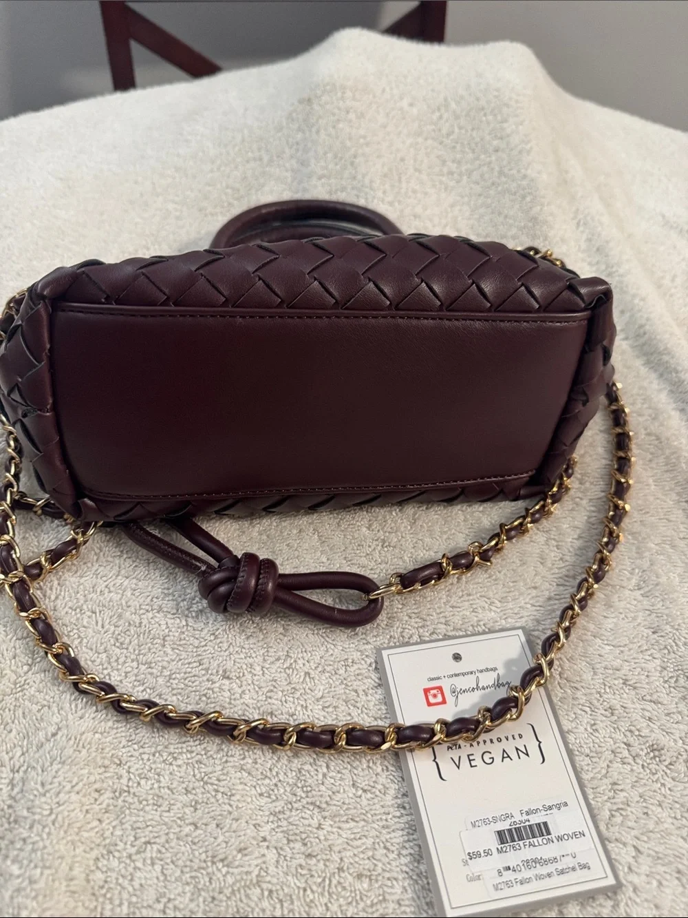 Woven Vegan Burgundy Top-Handle Bag